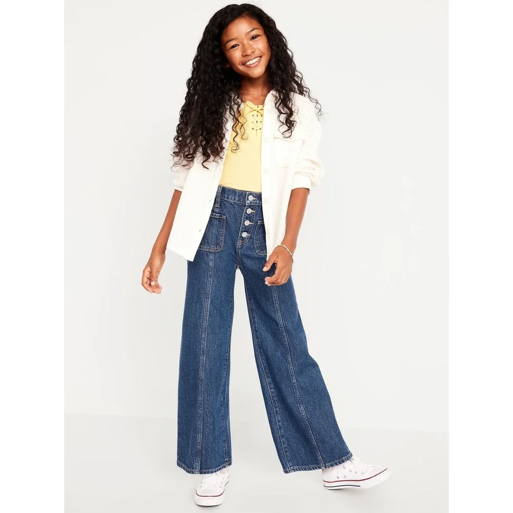 Old Navy Girls High-Waisted Super Baggy Button-Fly Wide-Leg Utility Jeans Sz 14
